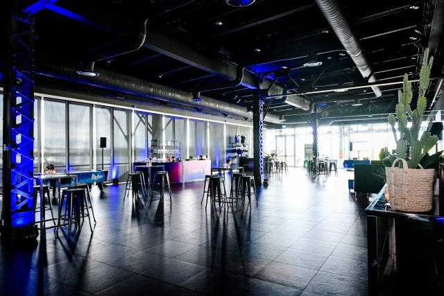 A view of the empty indoor venue before guests arrive.