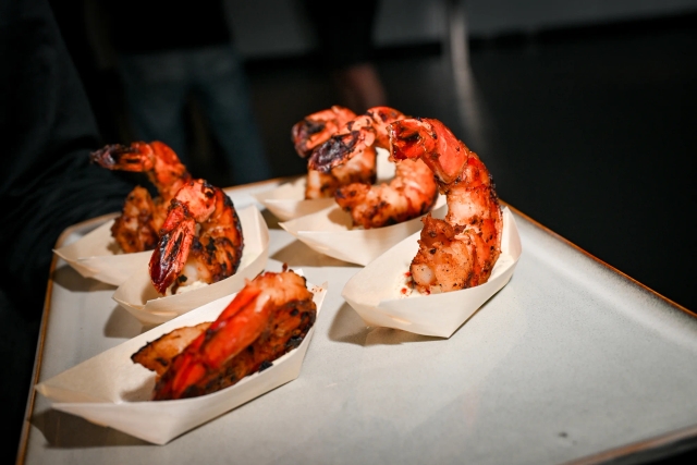 A platter of shrimp appetizers.