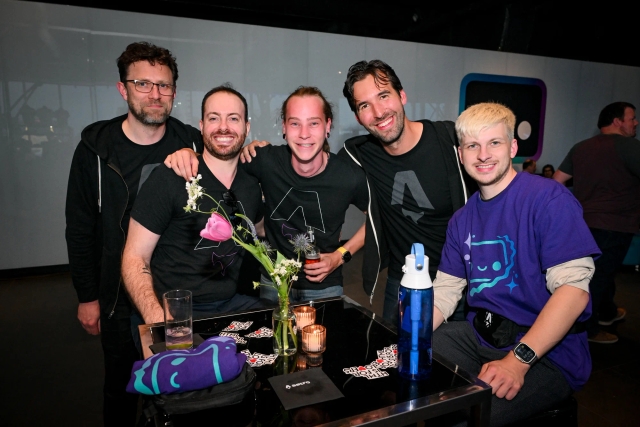 Astro team members Matt Kane, Ema Stoppa, Elian, Fred K. Schott, and Alex post for a photo.